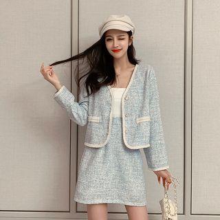Set: Contrast Trim Loose-fit Jacket + A-line Skirt