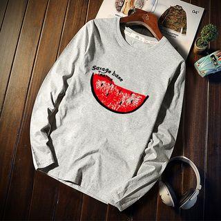 Long-sleeve Watermelon Print T-shirt