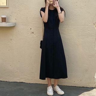 Short Sleeve Round Neck Plain Dress