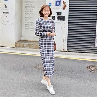 Tie-waist Plaid Maxi Dress