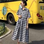 Short-sleeve Plaid A-line Shirtdress As Shown In Figure - One Size