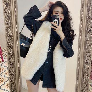 Denim Jacket / Fleece Open-front Vest