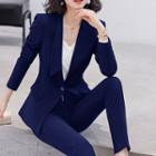 Set: Single-button Blazer + Dress Pants + Pencil Skirt + V-neck Blouse