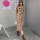 Long Sleeve Lace-up Floral Print Chiffon Dress