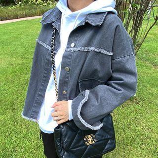 Fray-edge Boxy Trucker Jacket Charcoal Gray - One Size