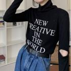 Long-sleeve Cutout Lettering Turtleneck T-shirt