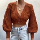Puff-sleeve Cable Knit Cropped Cardigan