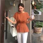 Round-neck Linen Blouse With Belt