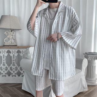 Short-sleeve Striped Loose-fit Shirt