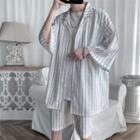 Short-sleeve Striped Loose-fit Shirt