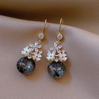 Rhinestone Floral Drop Ear Stud 1 Pr - Gold & Silver - One Size