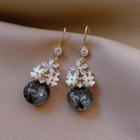 Rhinestone Floral Drop Ear Stud 1 Pr - Gold & Silver - One Size