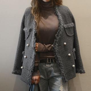 Wool Blend Fringed Tweed Jacket