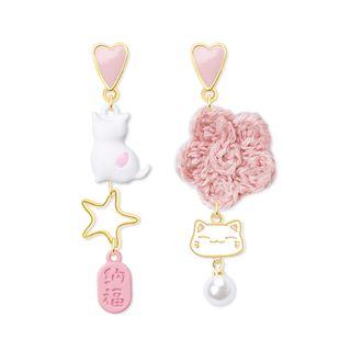 Asymmetrical Cat Flower Drop Earring