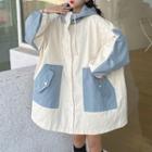Two-tone Hooded Button-up Jacket