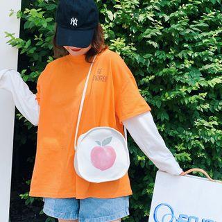 Flower Print Canvas Round Crossbody Bag