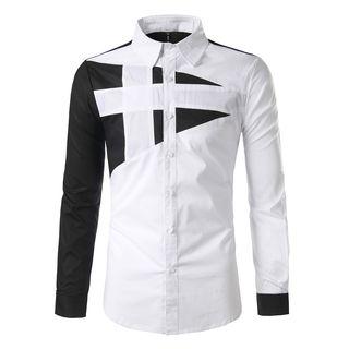 Long-sleeve Colored Panel Shirt