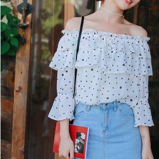 Dotted Off-shoulder 3/4-sleeve Top