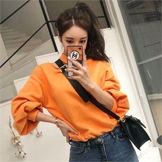 Cutout-shoulder Letter-back Pullover