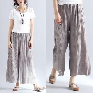 Wide-leg Crinkled Pants