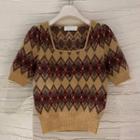 Short-sleeve Argyle Knit Top
