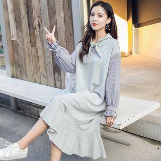 Striped Sleeve Midi Pullover Dress