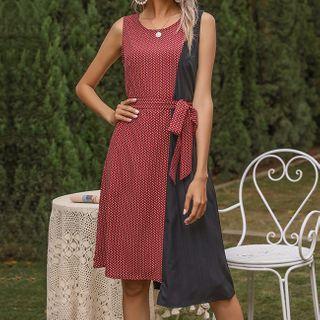 Sleeveless Print Panel Midi Dress
