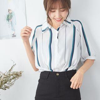 Elbow-sleeve Stripe Blouse