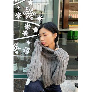 Turtleneck Crop Rib-knit Sweater Gray - One Size