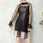 Star Lace Panel Faux Leather Pinafore Dress