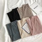 Plain High-waist Rib-knit Wide-leg Pants