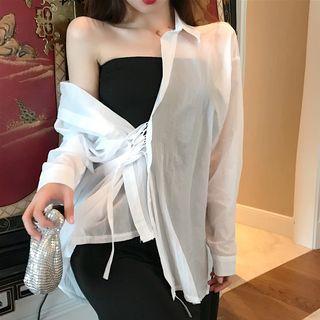 Set: Light Jacket + Mini Tube Dress Set - Light Jacket - White - One Size / Dress - Black - One Size