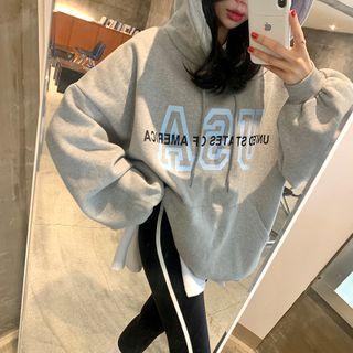 Lettering Print Hoodie Gray - One Size