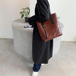 Faux Leather Buttoned Tote Bag