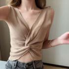 Sleeveless Knotted Cropped Knit Top