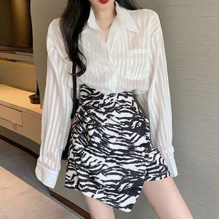 Striped Shirt / Zebra Print Mini Skirt