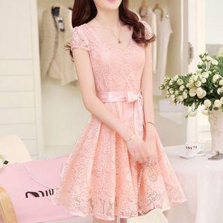Cap-sleeve Lace Mini A-line Dress