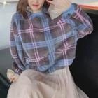 Mesh Panel Plaid Sweatshirt