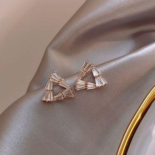 Rhinestone Triangle Earring 1 Pair - Silver - One Size