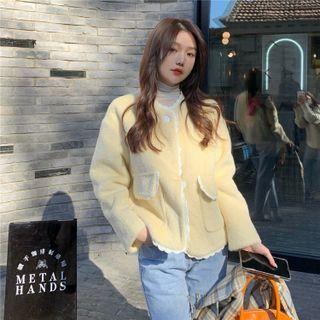 Lace Trim Single-breasted Fleece Jacket