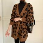 Over-fit Leopard Knit Cardigan Camel - One Size