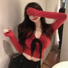 V-neck Long-sleeve Bow Blouse