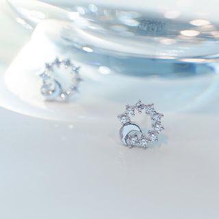 925 Sterling Silver Rhinestone Moon Earring 1 Pair - S925 Silver - Silver - One Size