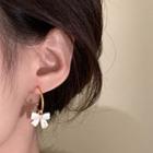 Bow Drop Earring 1 Pair - Silver Needle - Gold Trim - Bow - White - One Size