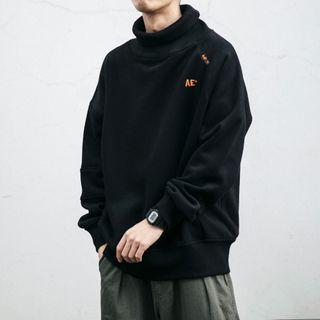 Lettering Knit Panel Mock-neck Sweatshirt
