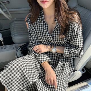 Boxy Gingham Long Shirtdress Black - One Size