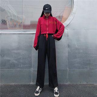 Embroidered Cropped Zip Jacket As Shown In Figure - One Size