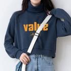 Turtleneck Letter Print Cropped Sweatshirt