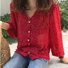 Dotted Chiffon Shirt Red - One Size