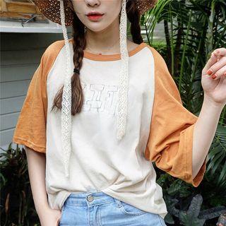 Lettering Raglan Elbow Sleeve T-shirt
